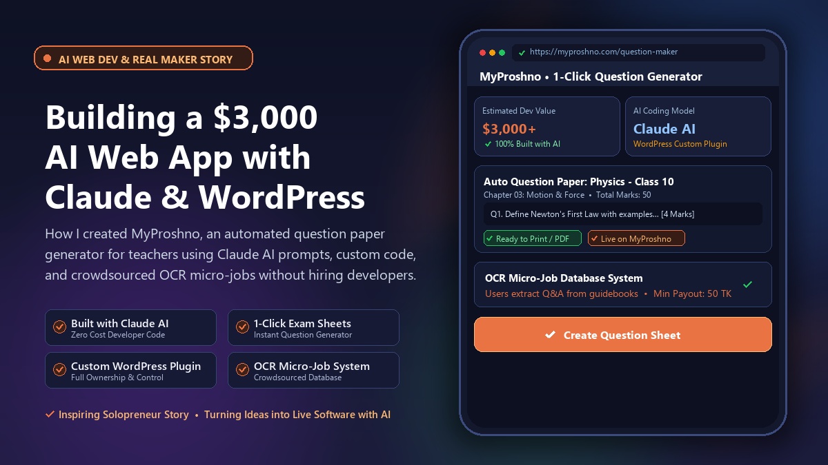 How I Built a $3,000 AI Web App (MyProshno) with Claude AI and WordPress